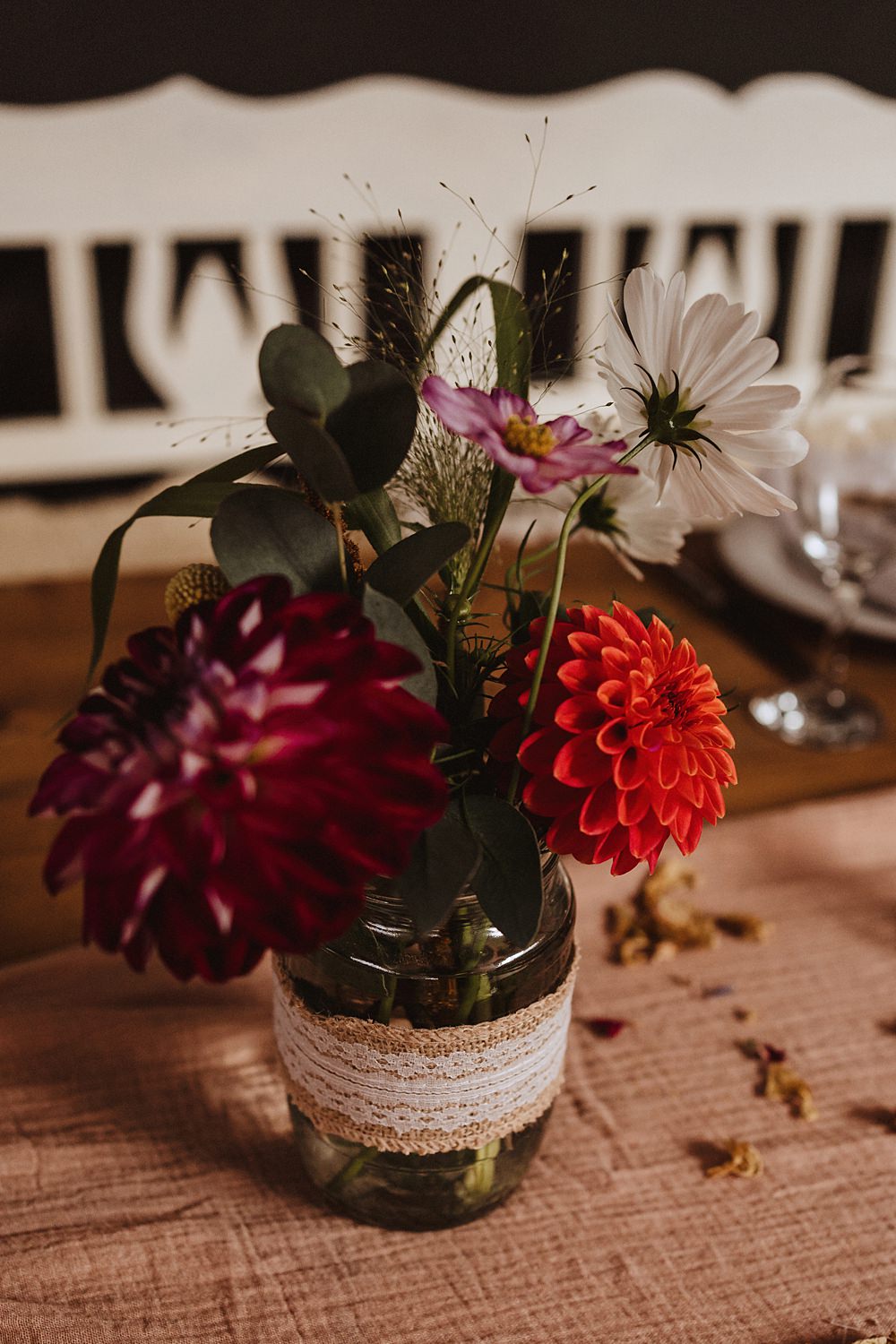 Safari Tent Wedding Indie Love Photography Jar Flowers Hessian Lace
