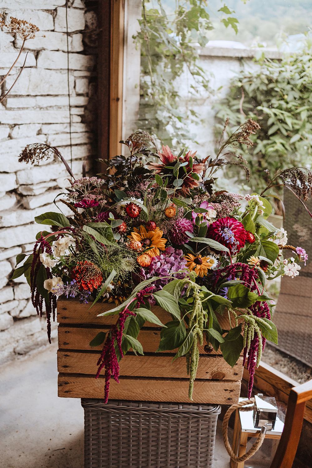 Safari Tent Wedding Indie Love Photography Wooden Crate Autumn Flowers