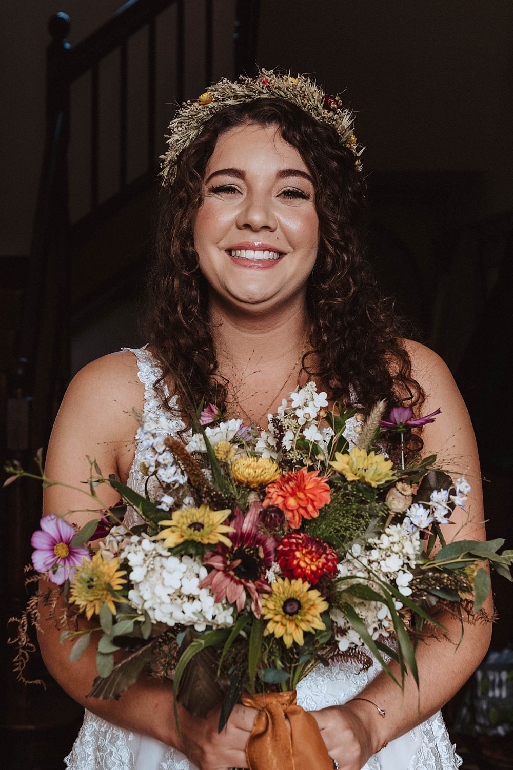 Safari Tent Wedding Indie Love Photography Bouquet Flowers Bridal Sunflower Colourful Flower Crown