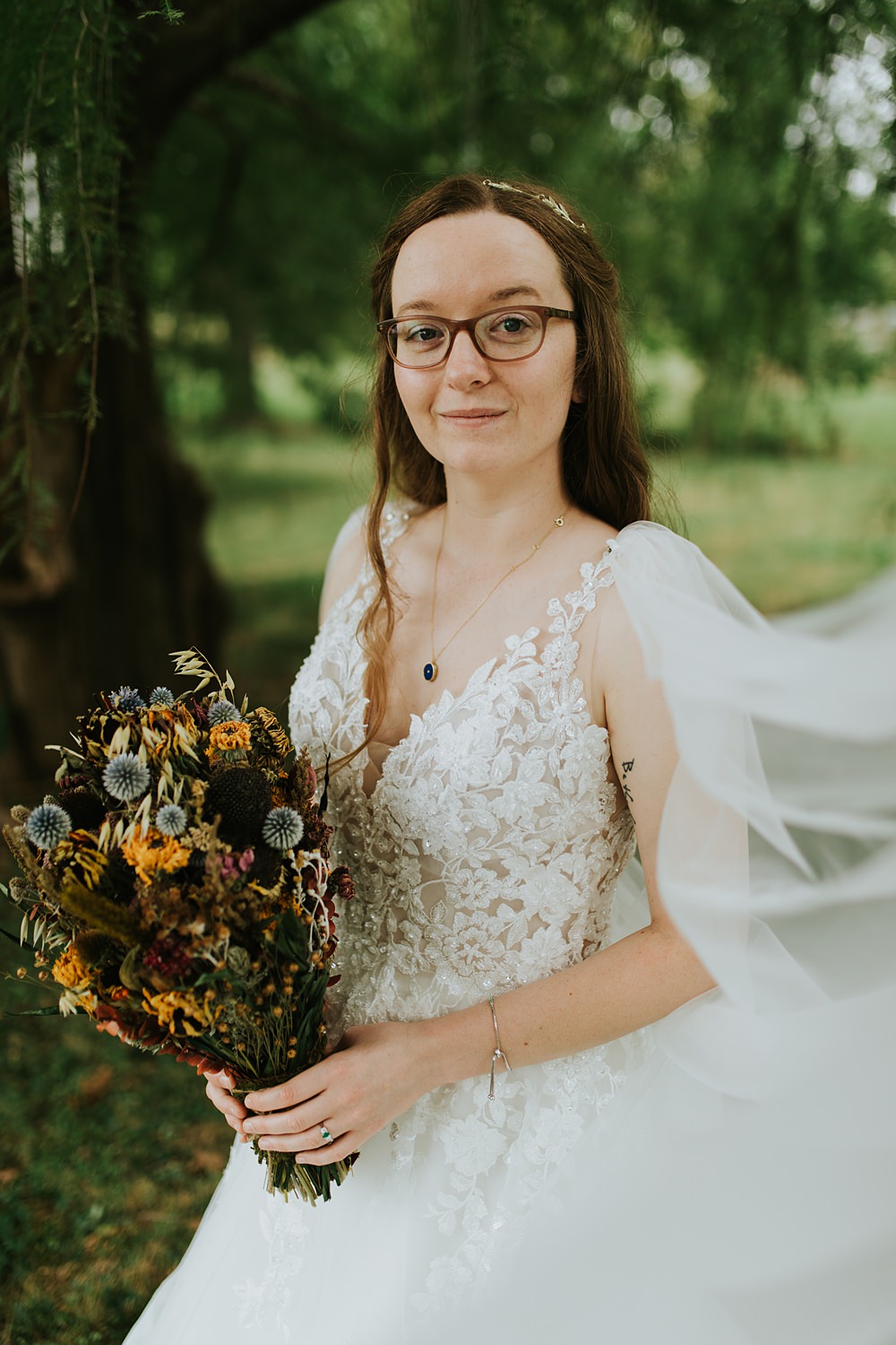 Scout Camp Wedding Rachael Marie Photography Lace Dress Gown Bride Cape Veil