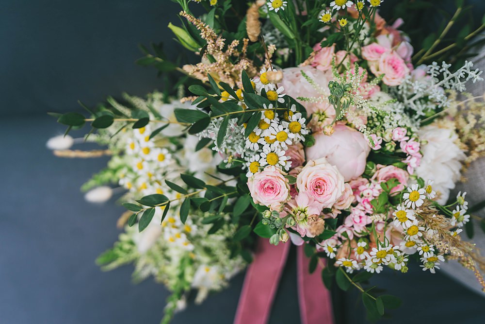 South Yorkshire Farm Wedding Amy Jordison Photography Bouquet Flowers Bride Pink