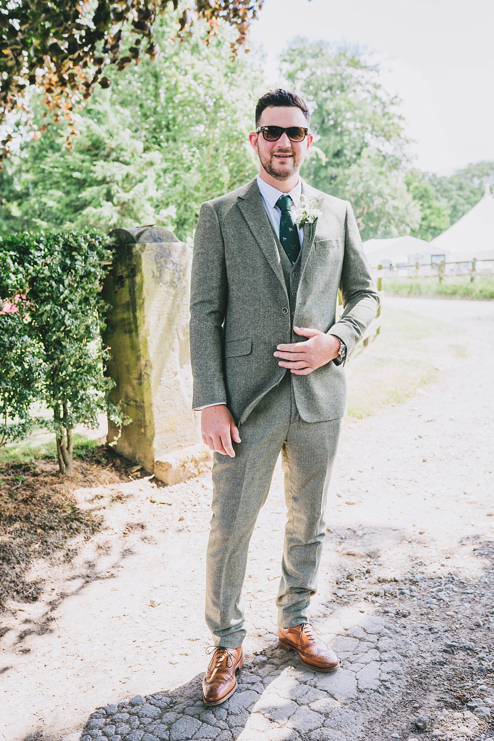 South Yorkshire Farm Wedding Amy Jordison Photography Groom Groomsmen Suits Sage Green Herringbone