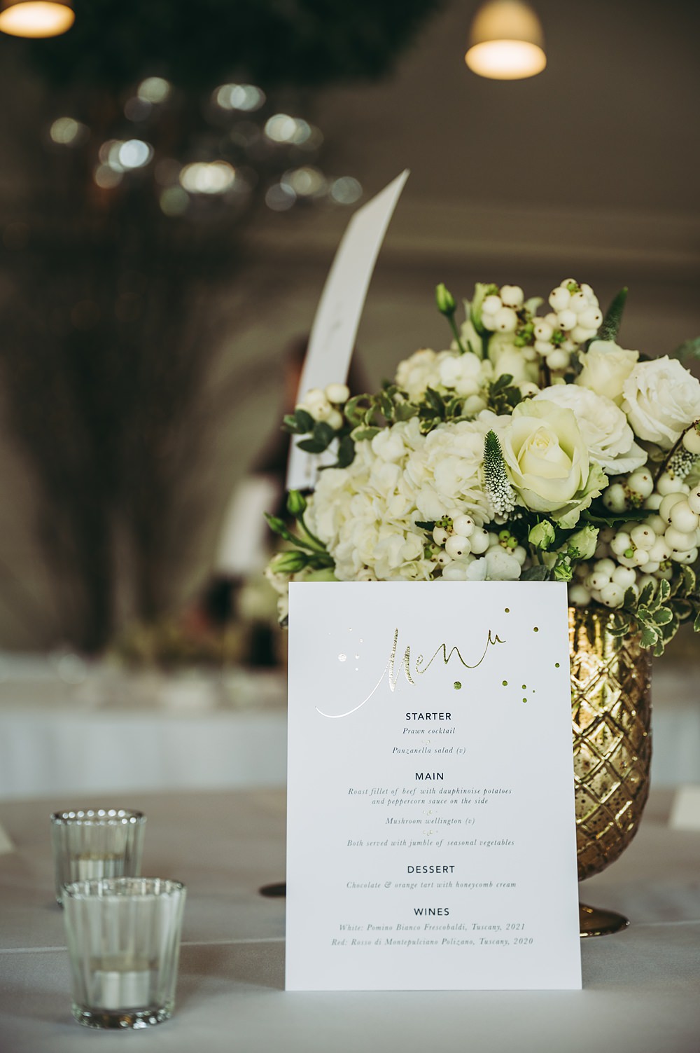 White Gold Wedding Cotswold Pictures Menu Card