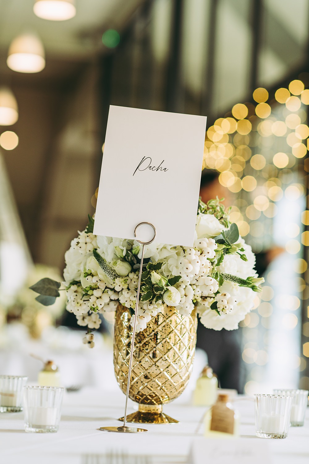 White Gold Wedding Cotswold Pictures Flowers Rose Greenery Tea Lights Round Table Centrepiece
