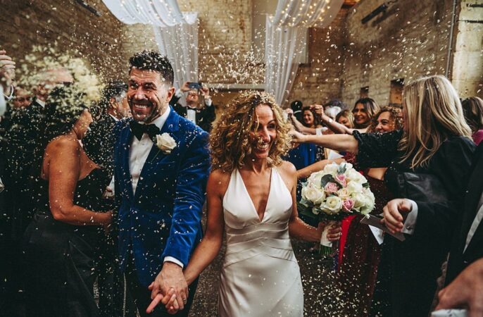 White Gold Wedding Cotswold Pictures Confetti Throw