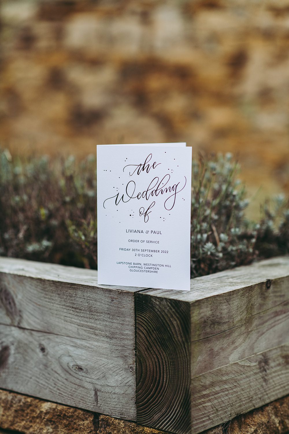 White Gold Wedding Cotswold Pictures Calligraphy Order Of Service