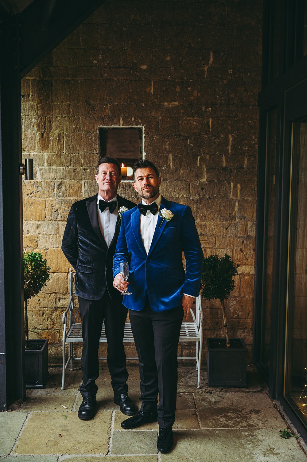 White Gold Wedding Cotswold Pictures Groom Groomsmen Suit Velvet Bow Tie