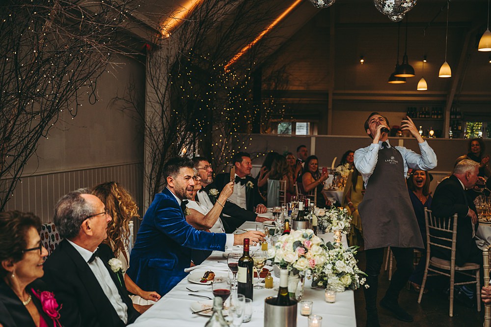 White Gold Wedding Cotswold Pictures Singing Waiter