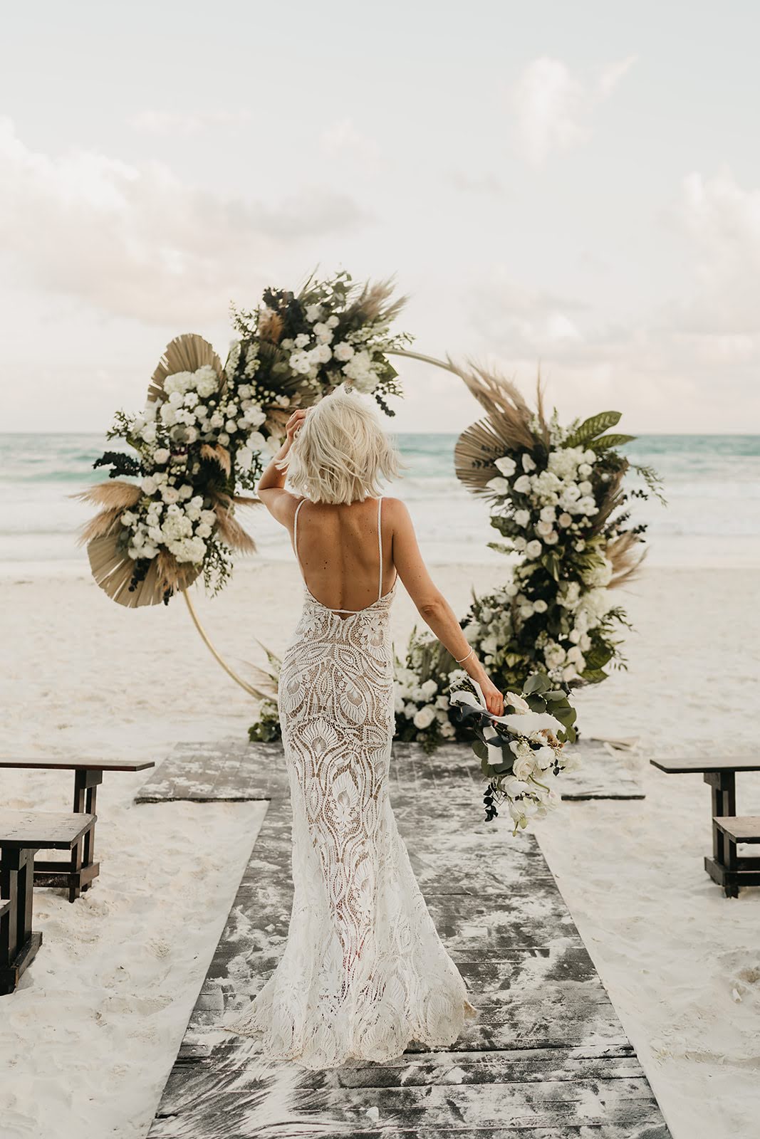 Akiin Tulum Wedding Beach Kape Photography Willowby Watters Gown Lace Strappy Boho