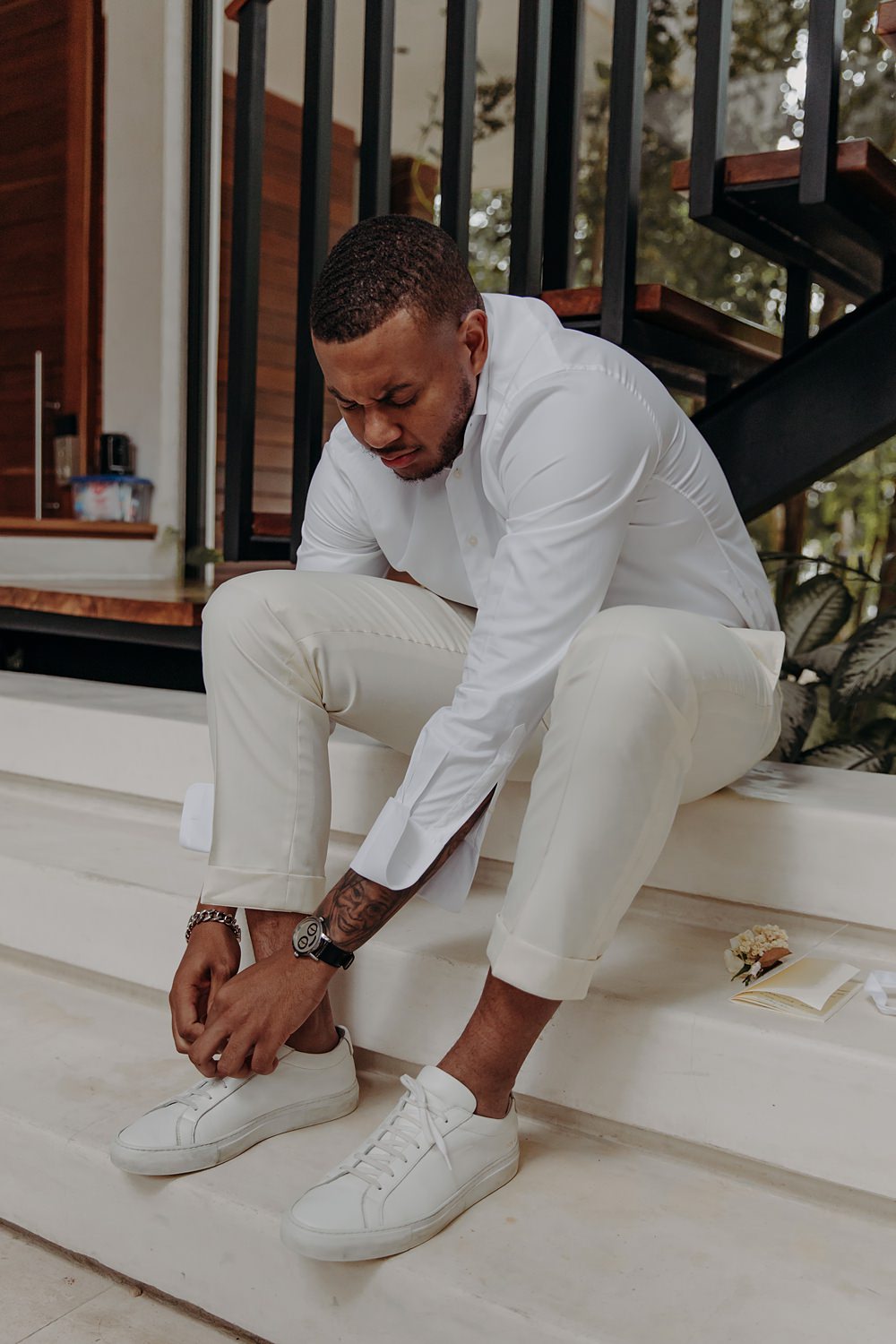 Aldea Ka'an Tulum Wedding Bamba Photography Groom Trainers Sneakers