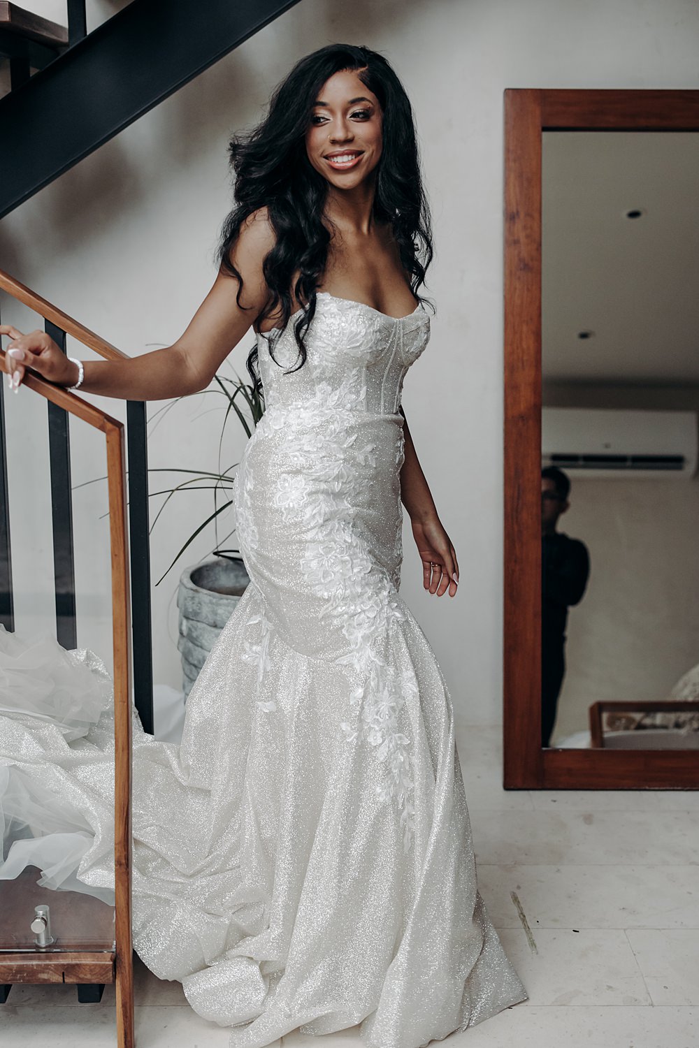 Aldea Ka'an Tulum Wedding Bamba Photography Bride Gown Mermaid Strapless Glitter