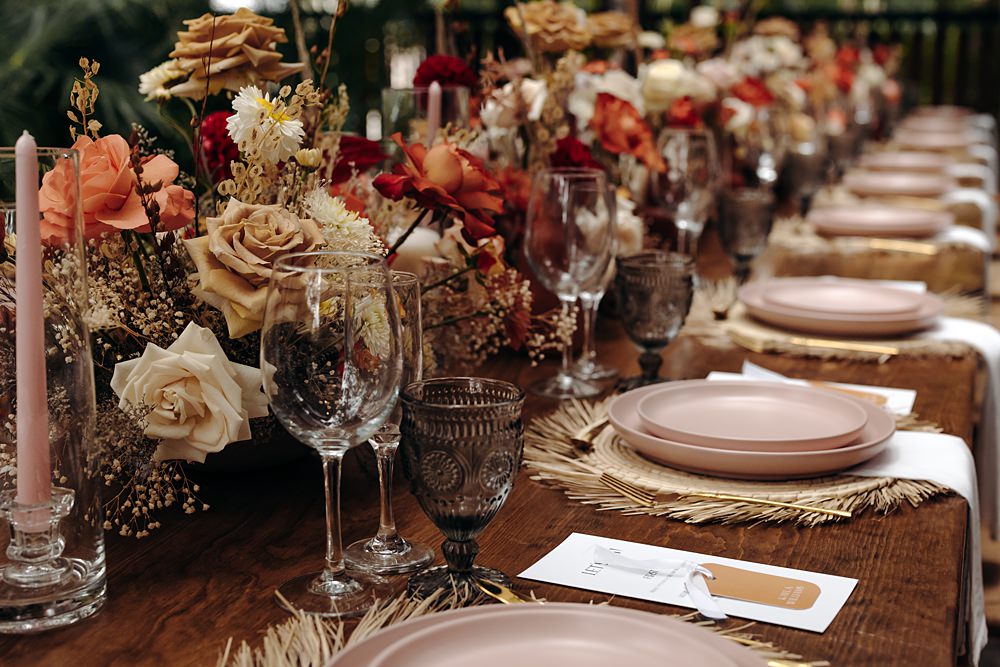 Aldea Ka'an Tulum Wedding Bamba Photography Flower Garland Table Centrepiece