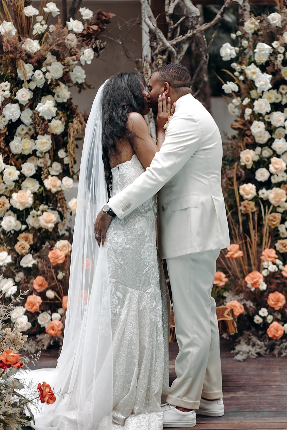 Aldea Ka'an Tulum Wedding Bamba Photography Ombre Rose Flower Backdrop
