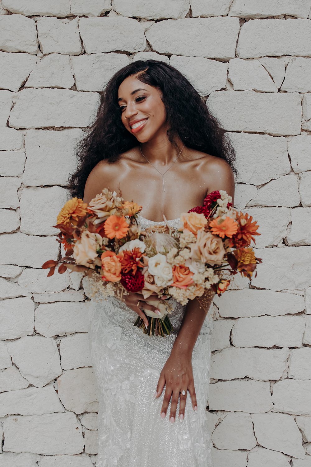 Aldea Ka'an Tulum Wedding Bamba Photography Bouquet Flowers Bride Bridal Pink Orange Red Rose