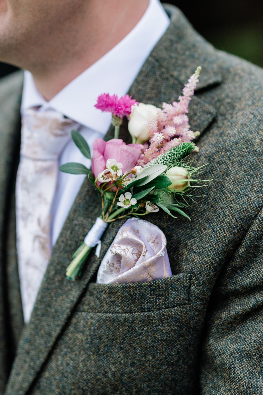 Blake Hall Wedding Gemma Giorgio Photography Pink Buttonhole Flowers Groom