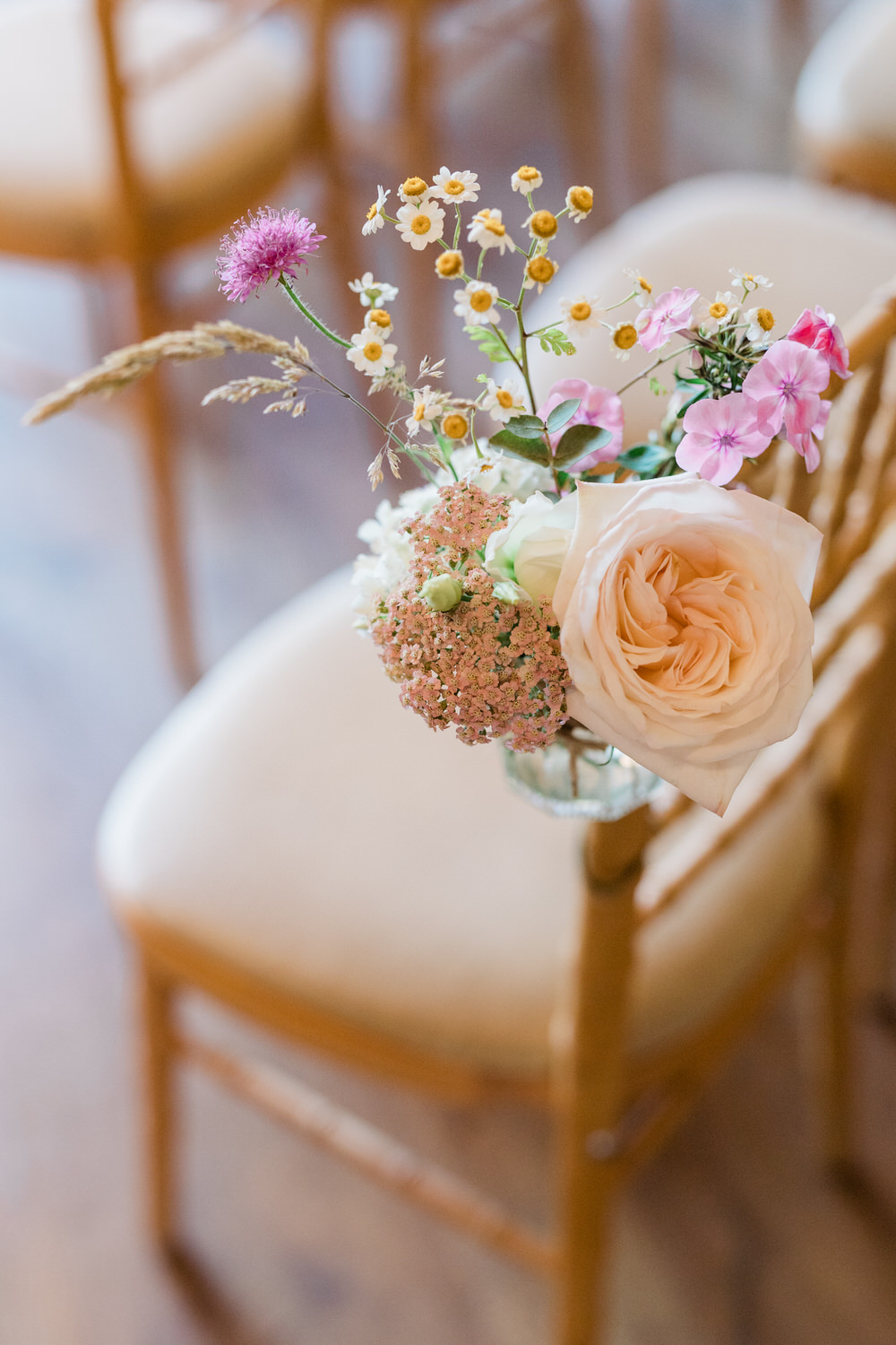 Blake Hall Wedding Gemma Giorgio Photography Pew End Aisle Chair Ceremony Flowers