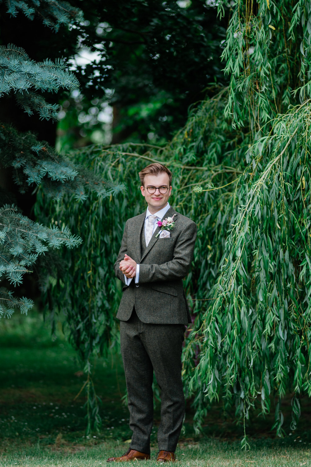 Blake Hall Wedding Gemma Giorgio Photography Grey Suit Groom Pink Tie
