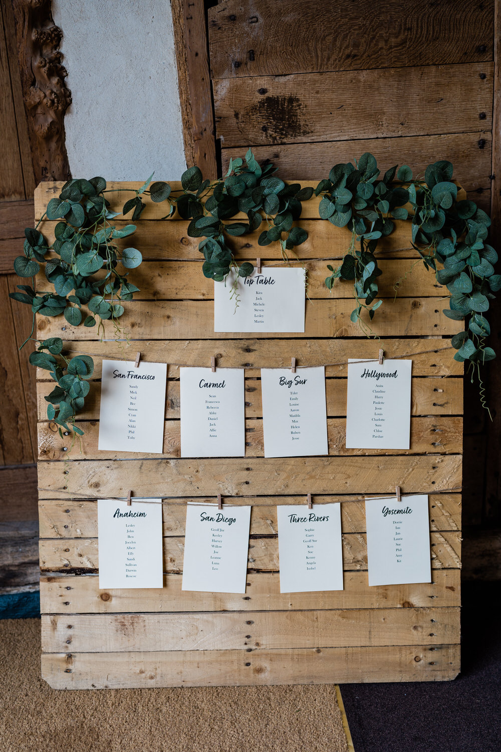 Blake Hall Wedding Gemma Giorgio Photography Wooden Pallet Greenery Table Plan