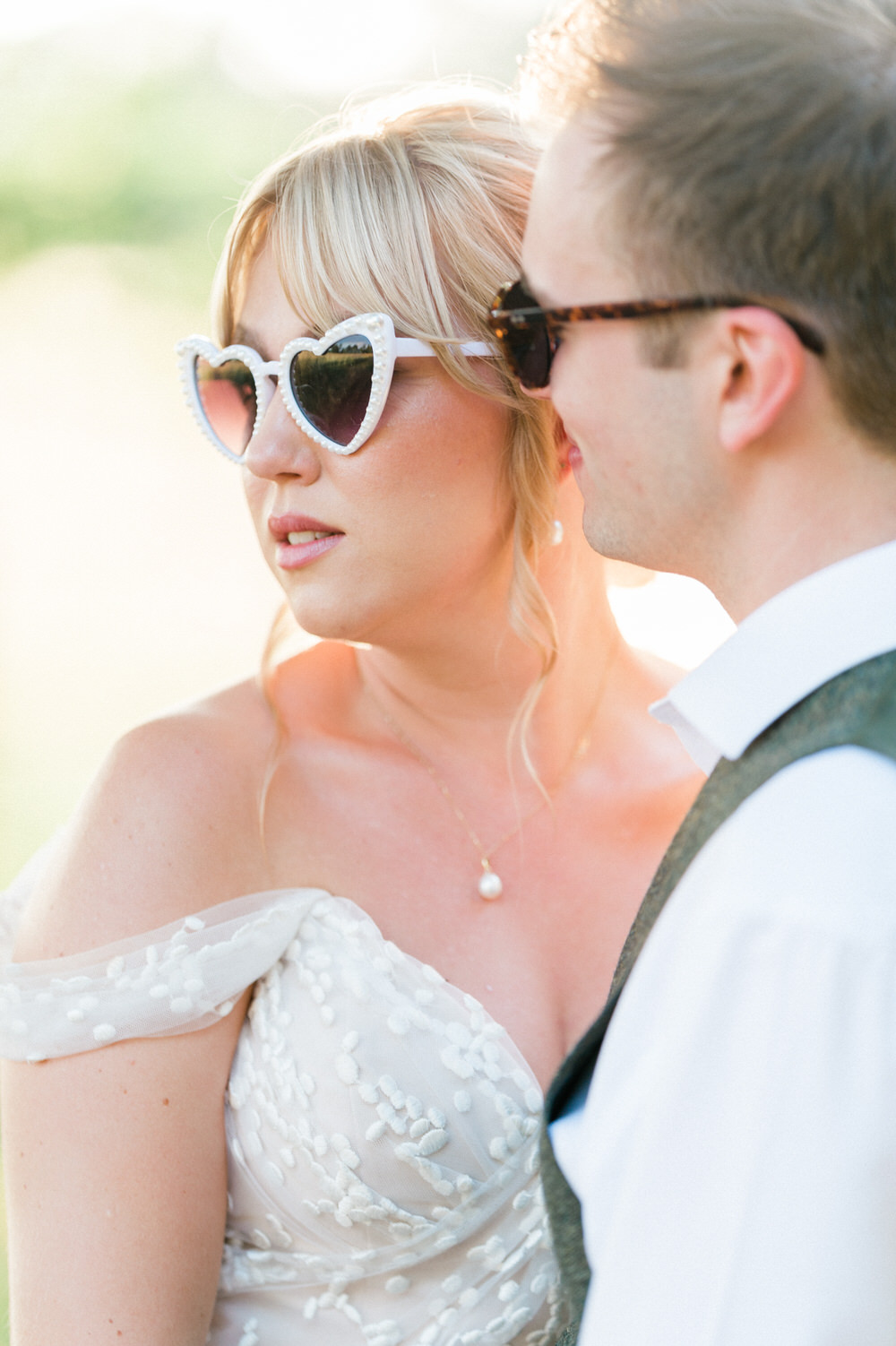 Blake Hall Wedding Gemma Giorgio Photography Bride Heart Sunglasses