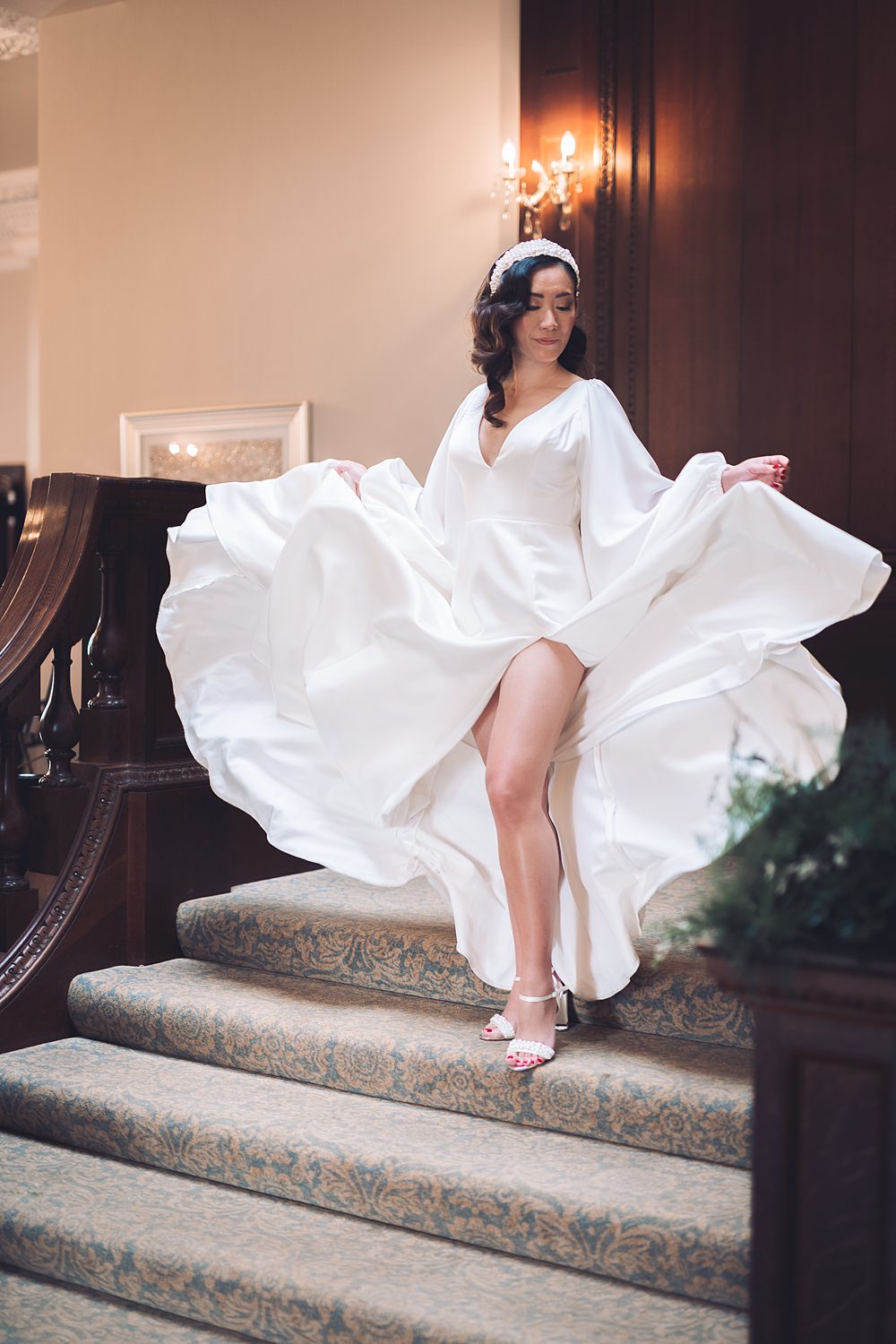 Bourton Hall Wedding Ellie Mac Photography Long Sleeve Gown Dress Bride Floaty