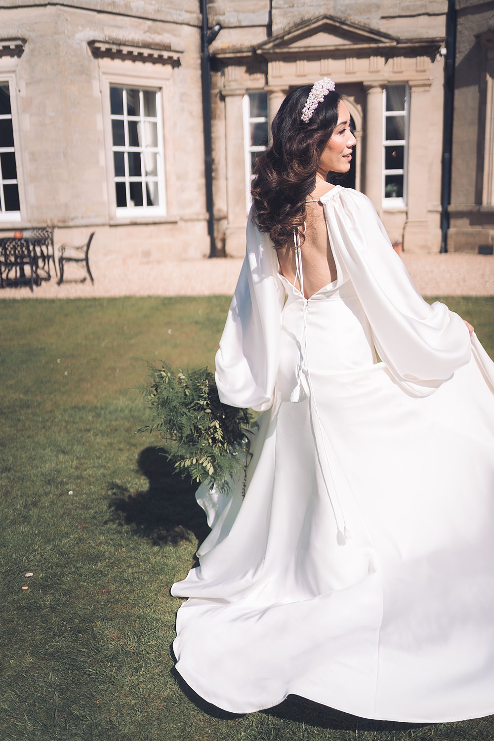Bourton Hall Wedding Ellie Mac Photography Long Sleeve Gown Dress Bride Floaty