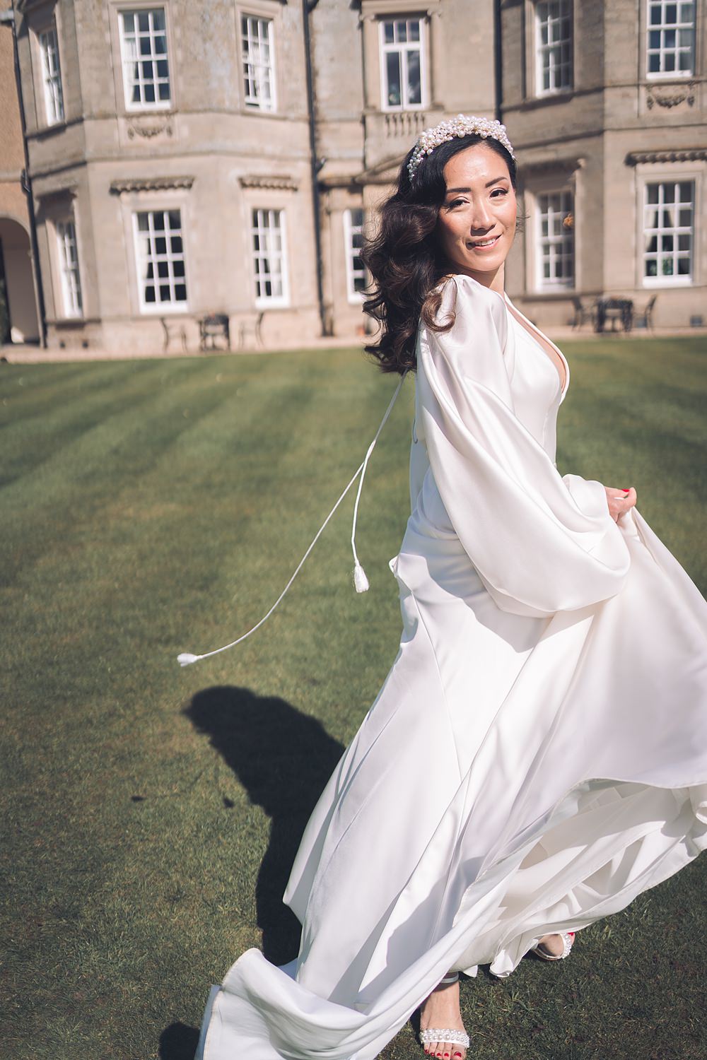 Bourton Hall Wedding Ellie Mac Photography Long Sleeve Gown Dress Bride Floaty