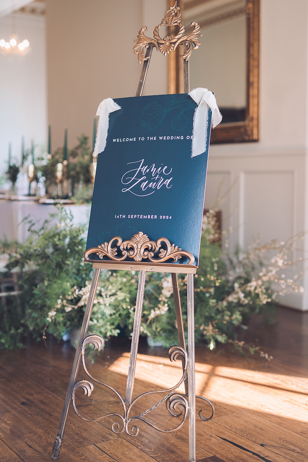 Bourton Hall Wedding Ellie Mac Photography Teal Blue Welcome Sign