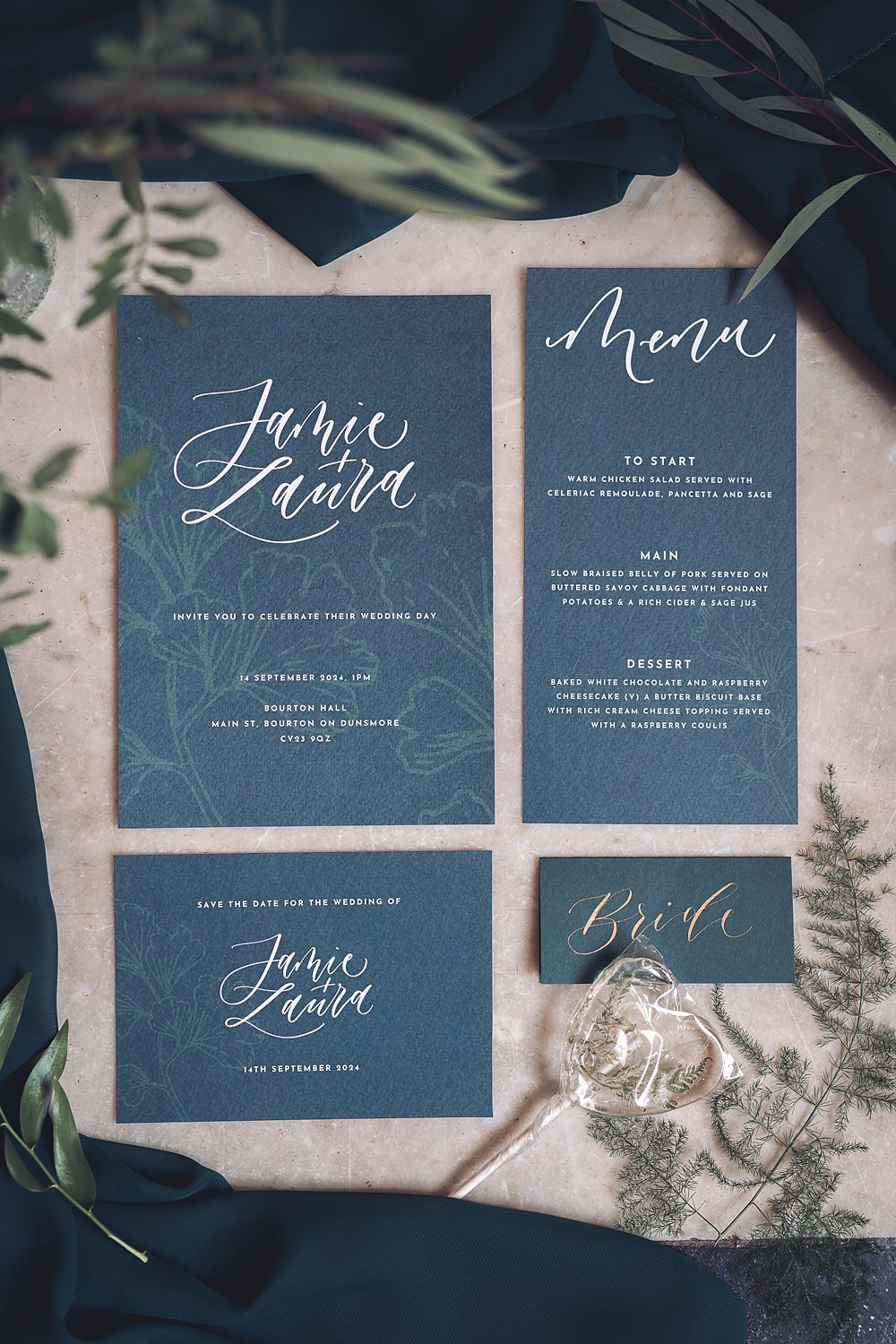 Bourton Hall Wedding Ellie Mac Photography Teal Blue Stationery Invite