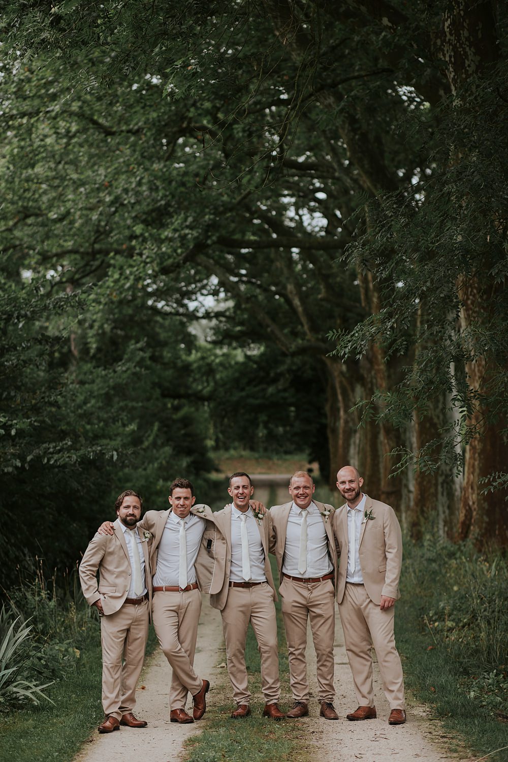 Chateau Barayre Wedding Grace Pham Photography Groom Groomsmen Linen Suits Stone