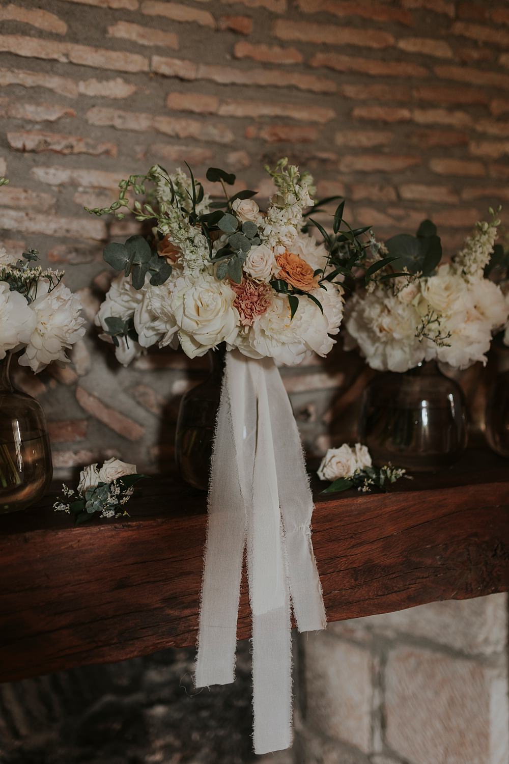 Chateau Barayre Wedding Grace Pham Photography Bouquet Bridal Ribbon Rose Peony Cream Orange