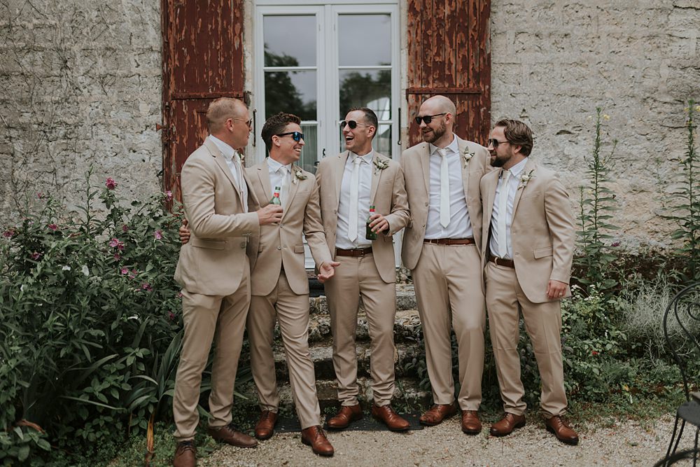 Chateau Barayre Wedding Grace Pham Photography Groom Groomsmen Linen Suits Stone