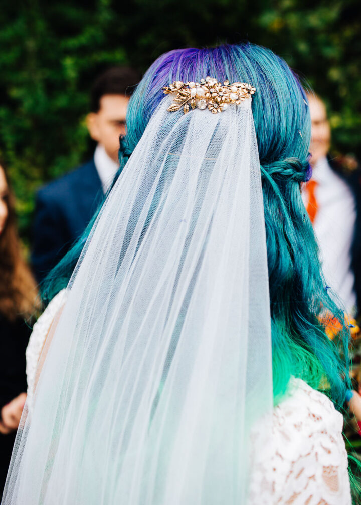 Colourful Long Bridal Hair Comb Veil Hollie Carlin Photography
