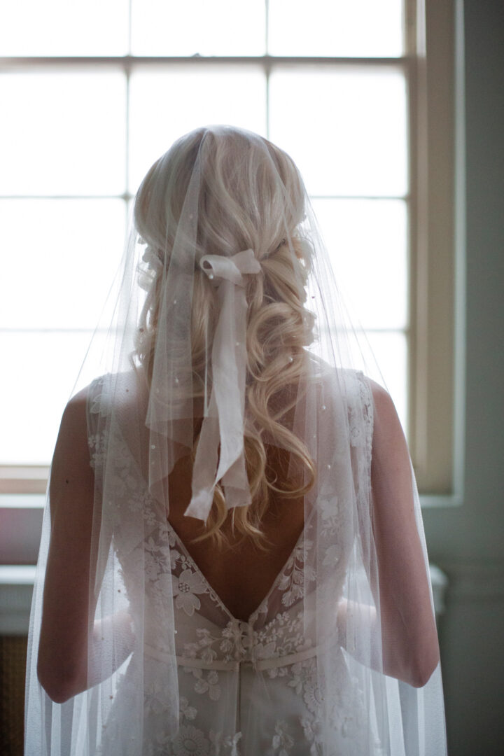 Long Wavy Hairstyle Veil Wedding Mandorla London