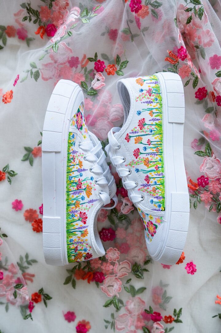 Painted Floral Wedding Trainers Personalised Chloe Bolam