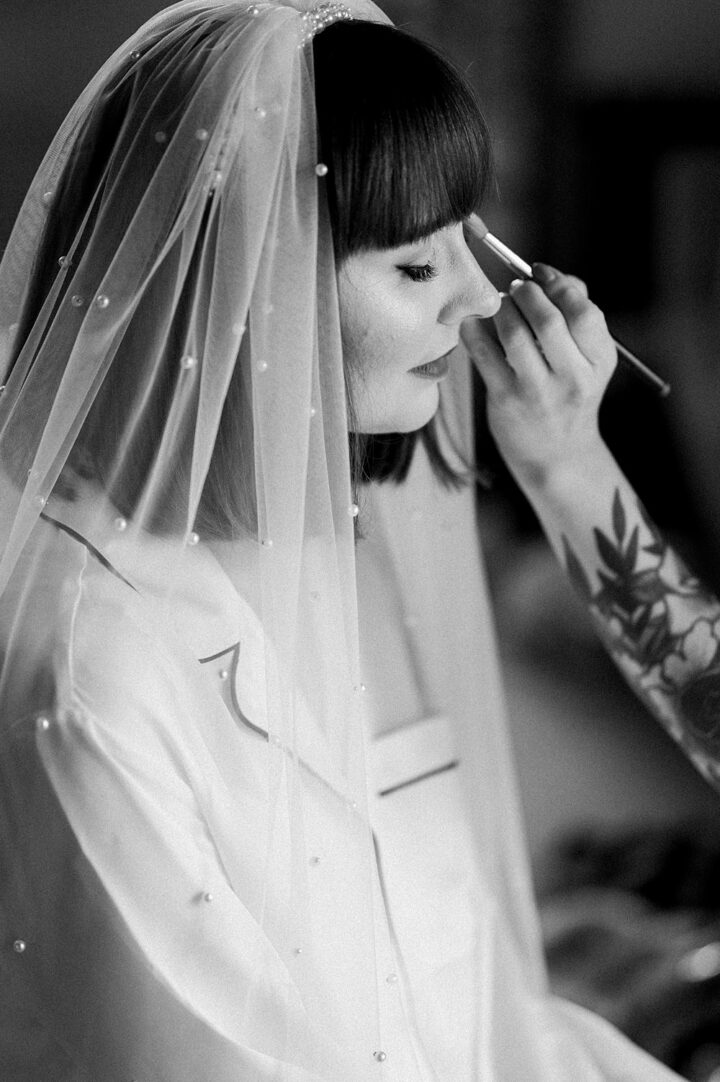 Short Hairstyle Bridal Bangs Fringe Pearl Veil Paul Santos Photography