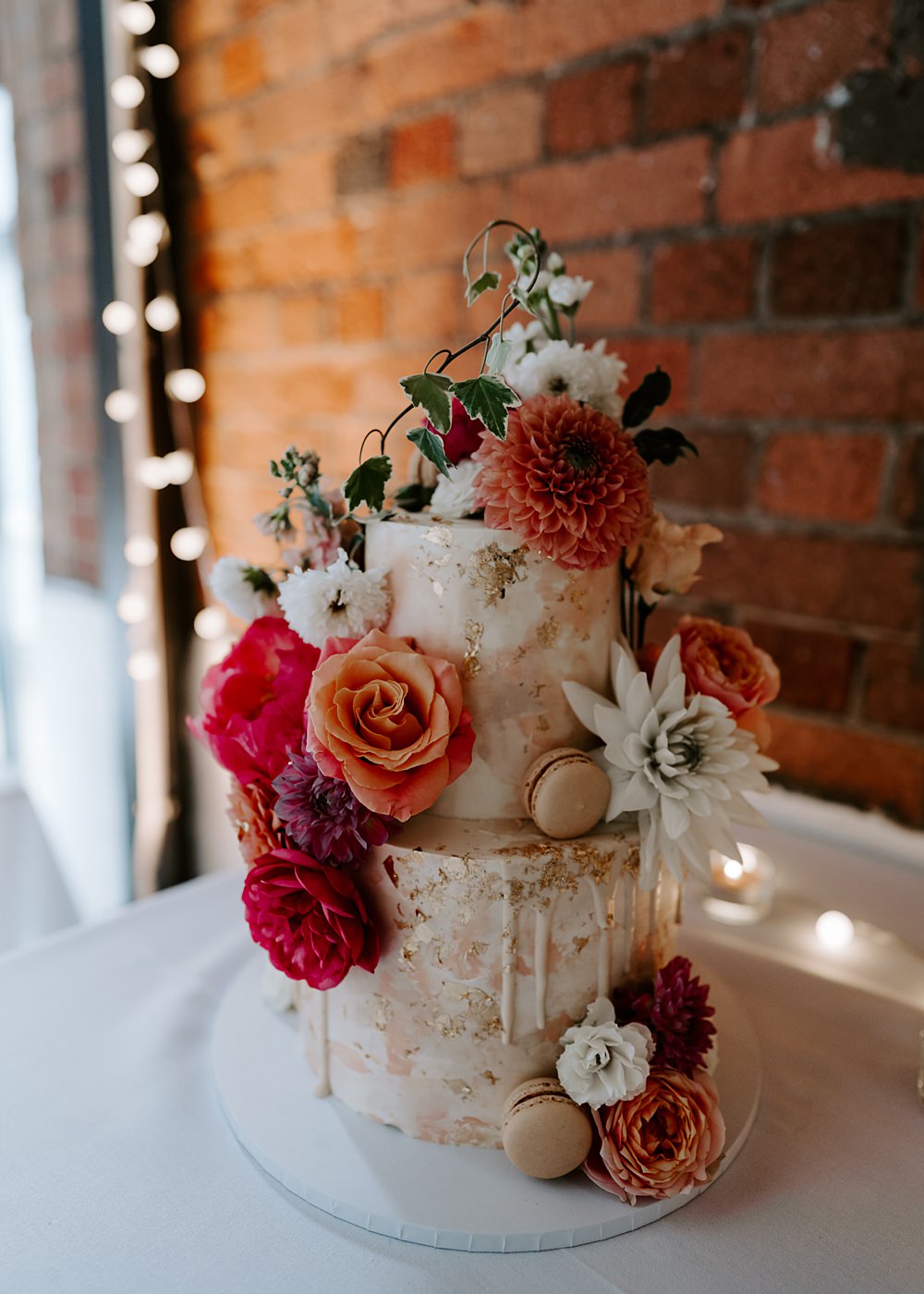 Wedding Ceremony At Home Gina Fernandes Photography Two Tier Drip Cake Flowers Coral Rose
