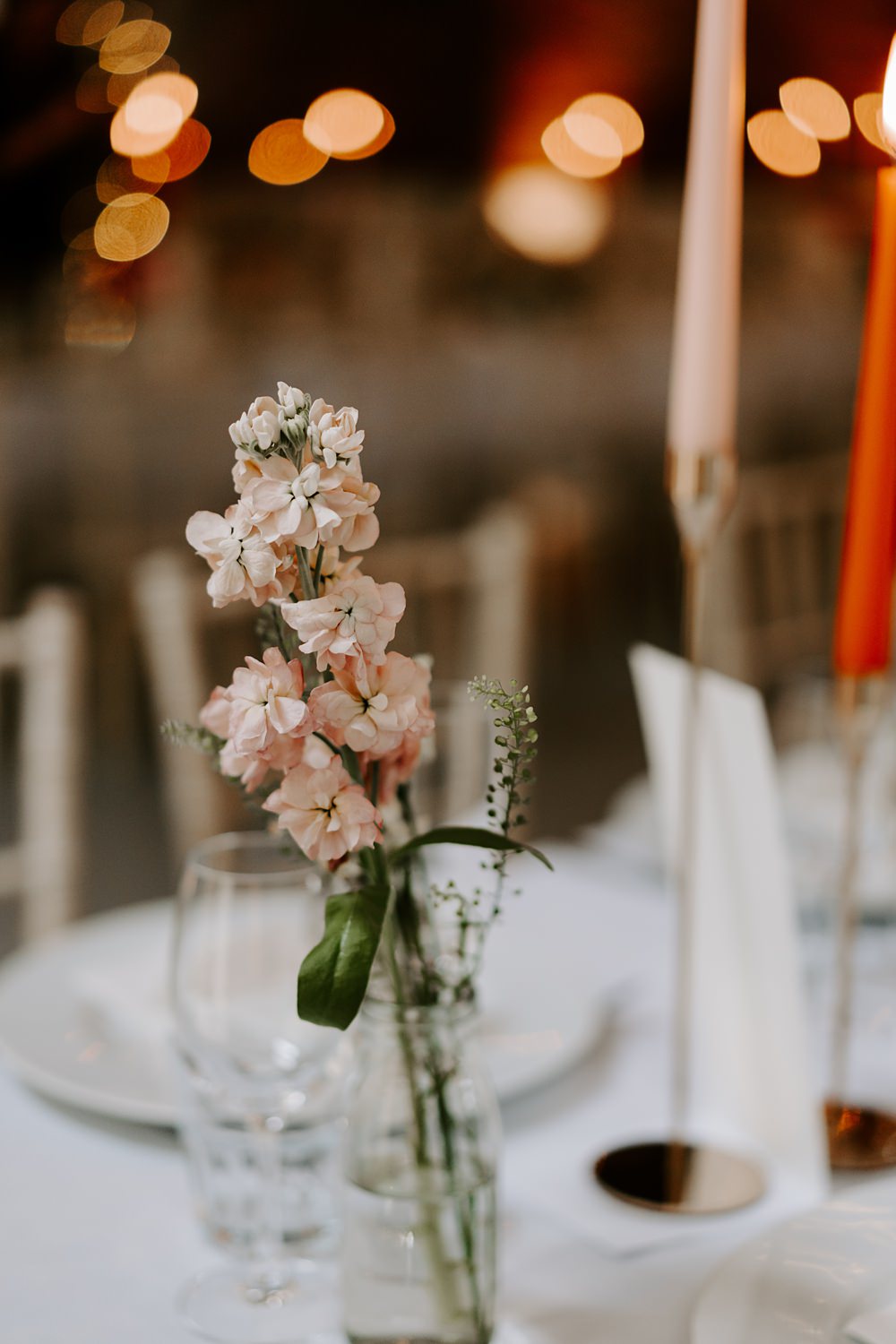 Wedding Ceremony At Home Gina Fernandes Photography Table Flowers Centrepiece Peach Bottle