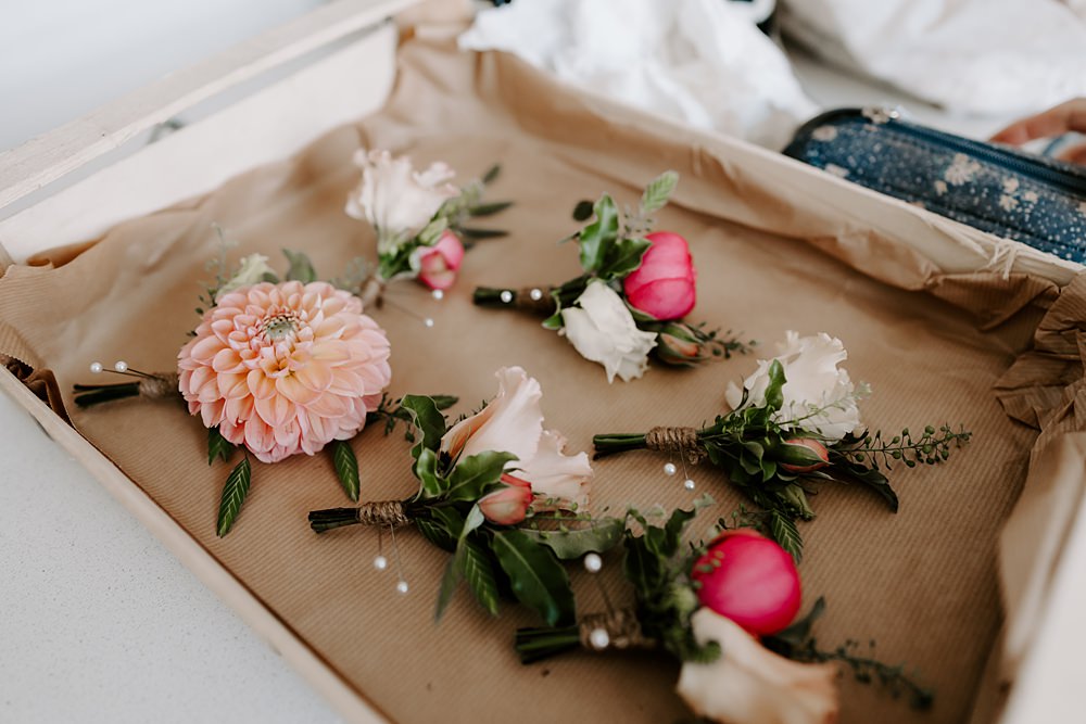 Wedding Ceremony At Home Gina Fernandes Photography Buttonhole Flowers Coral Dahlia