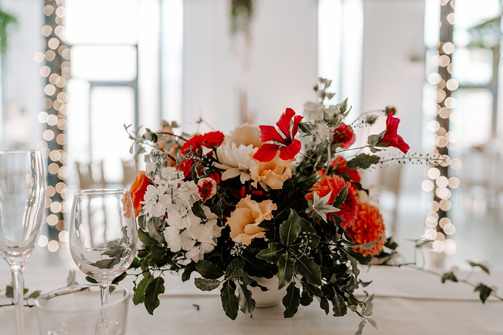 Wedding Ceremony At Home Gina Fernandes Photography Table Flowers Centrepiece Coral White
