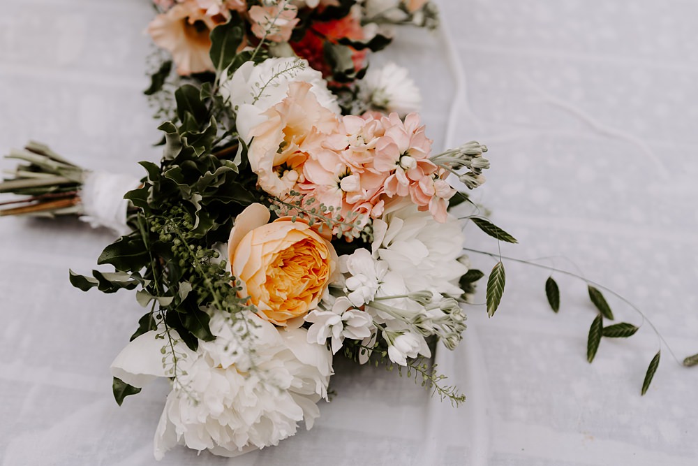 Wedding Ceremony At Home Gina Fernandes Photography Bouquet Flowers Peach Rose Peony White