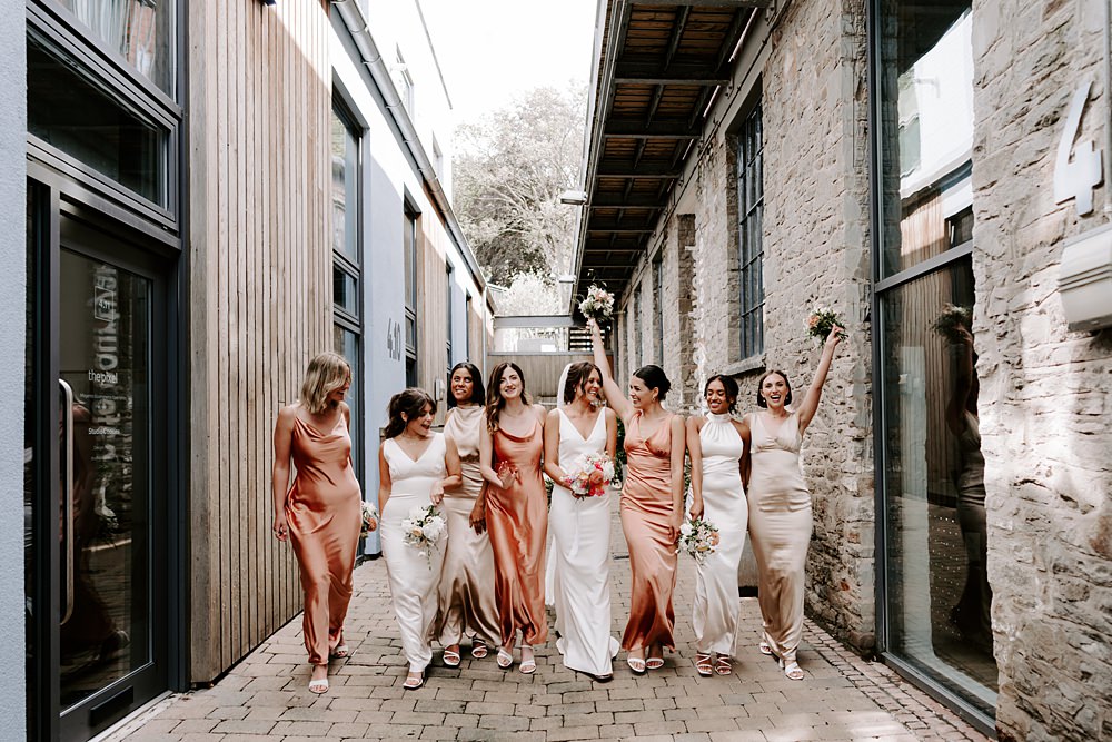 Wedding Ceremony At Home Gina Fernandes Photography Bridesmaid Dresses Rust Orange Taupe Long Satin