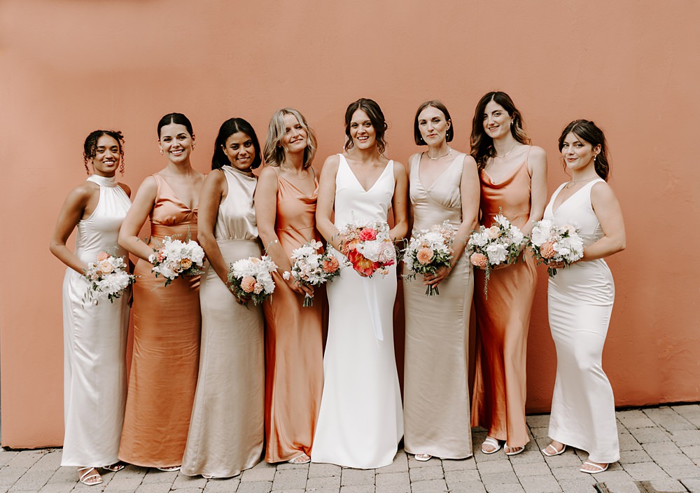 Wedding Ceremony At Home Gina Fernandes Photography Bridesmaid Dresses Rust Orange Taupe Long Satin