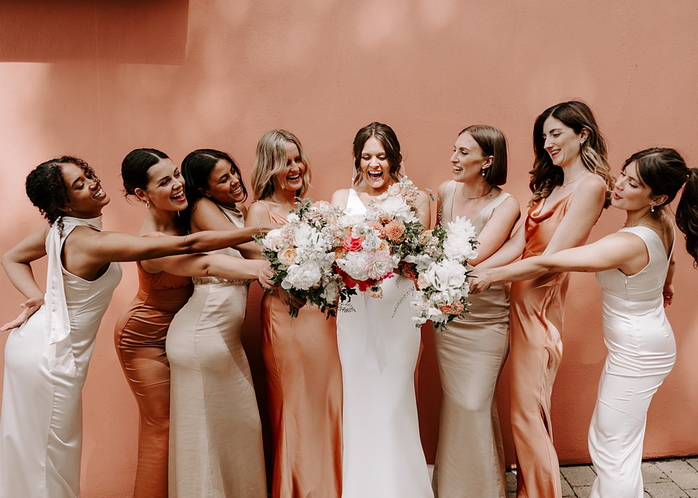 Wedding Ceremony At Home Gina Fernandes Photography Bridesmaid Dresses Rust Orange Taupe Long Satin