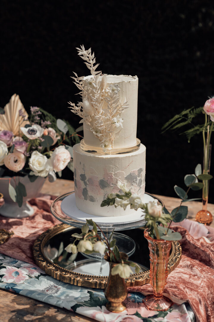2 Tier White Wedding Cake Brush Strokes Spring Wedding Clare Smith Photography