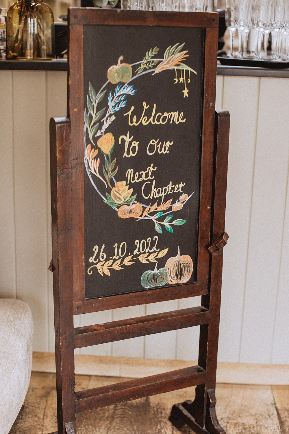 Conwy Barn Wedding Fox and Bear Photography Chalk Black Board Sign Welcome
