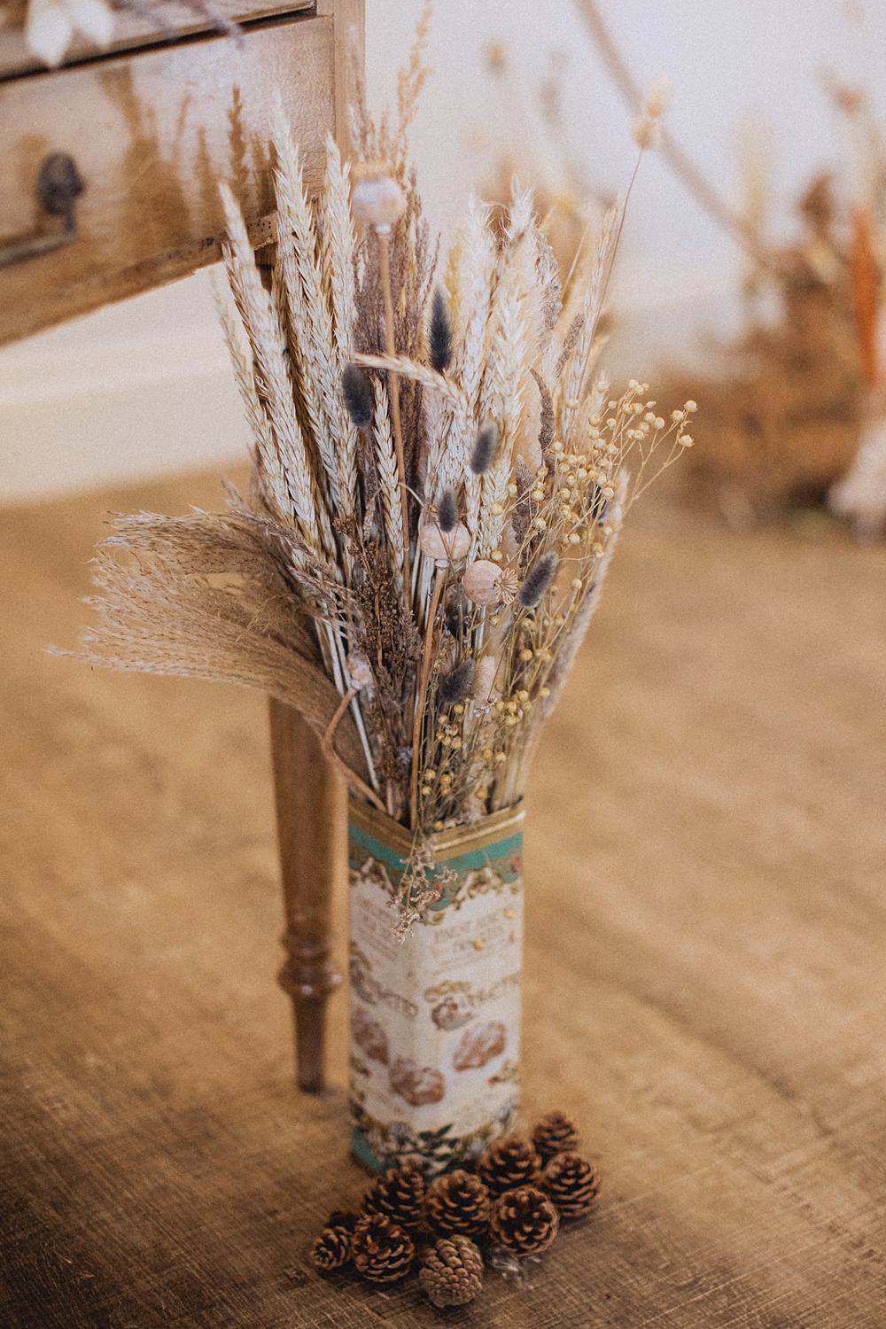 Conwy Barn Wedding Fox and Bear Photography Dried Flower Pew End Chair Aisle Decor