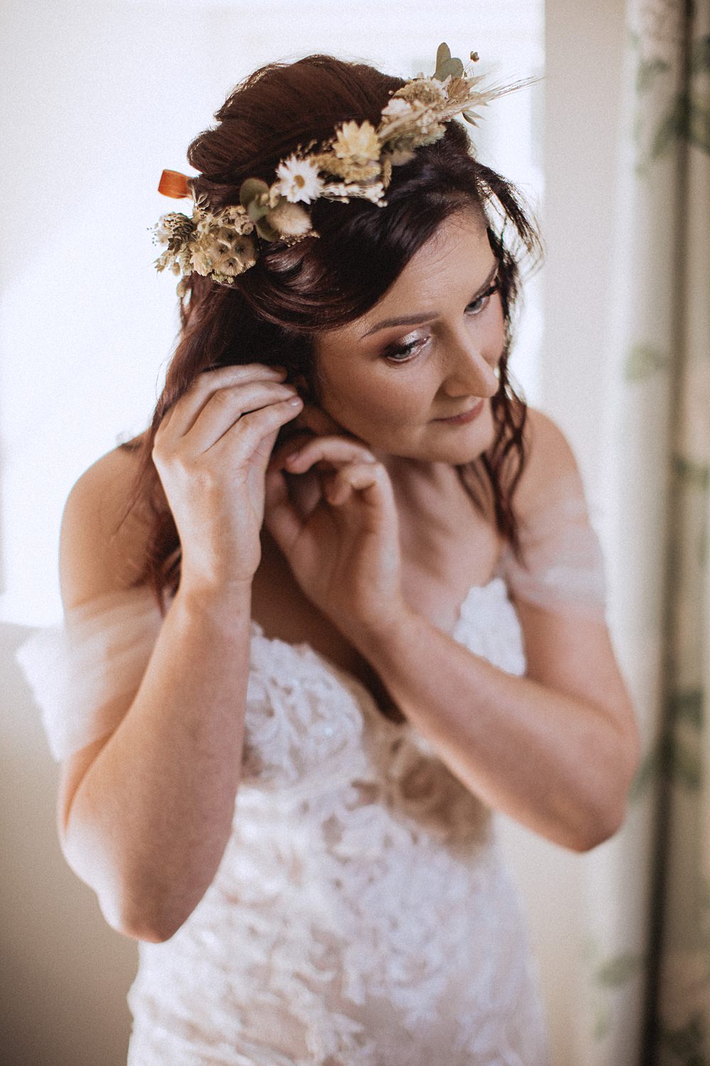 Conwy Barn Wedding Fox and Bear Photography Bride Flower Crown