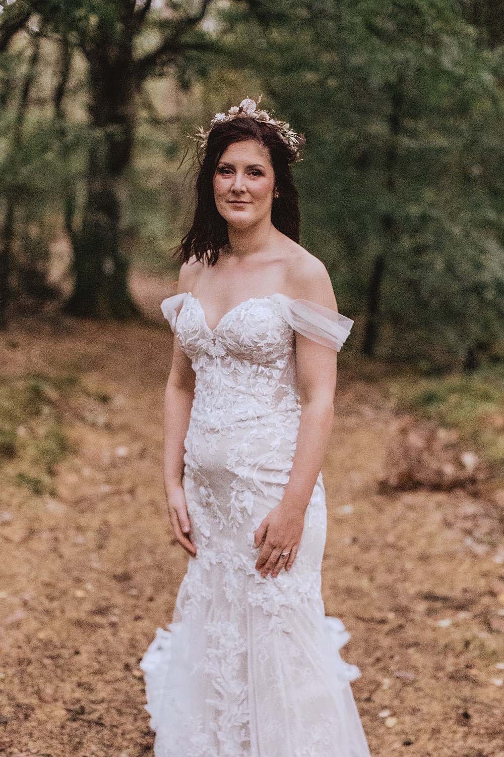 Conwy Barn Wedding Fox and Bear Photography Lace Off Shoulder Dress Bride