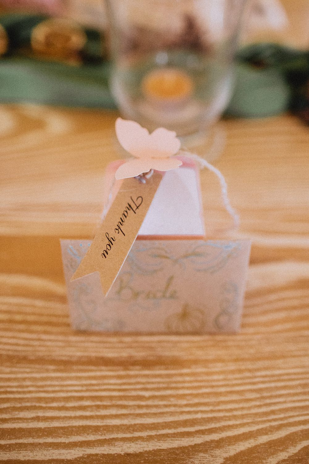 Conwy Barn Wedding Fox and Bear Photography Box Butterfly Table Favour