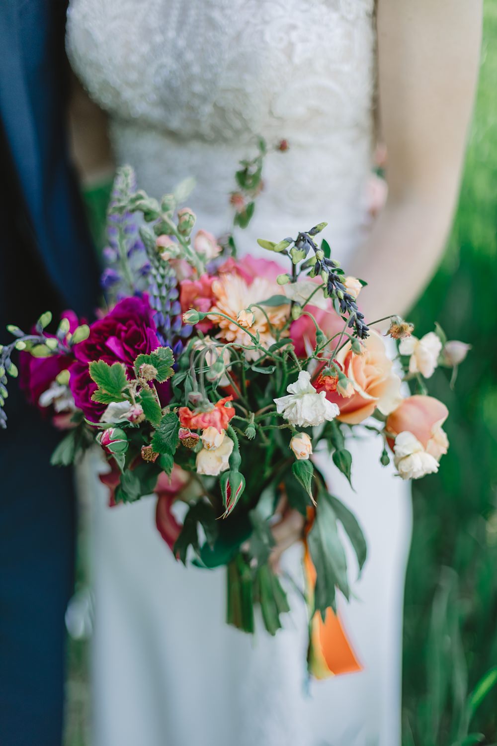 High Paradise Farm Wedding Louise Barry Photographer Bouquet Flowers Bridal Orange Pink Peony Rose
